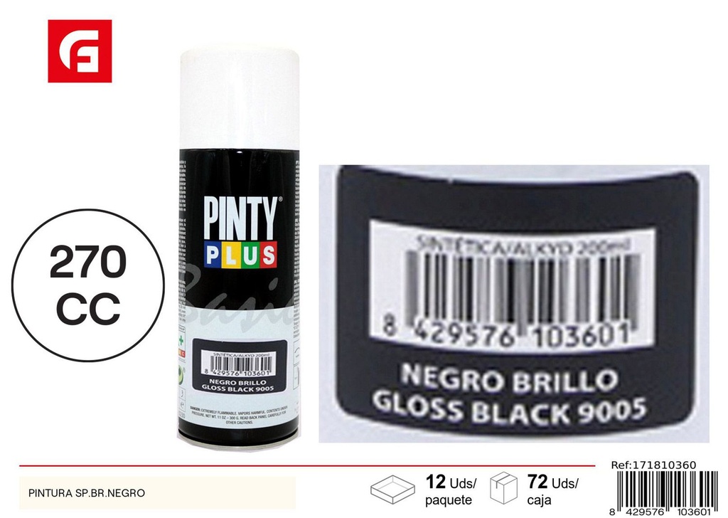 Aerosol Pintyplus negro brillo 270cc - Pintura calidad
