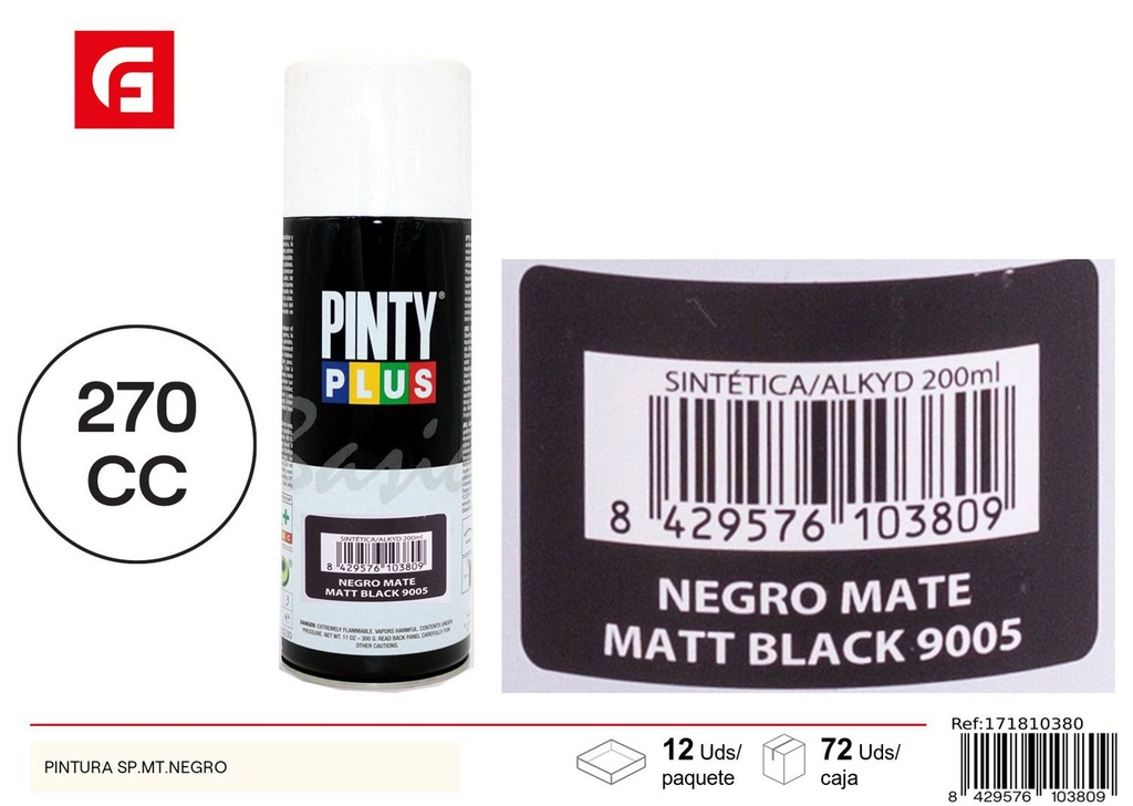 Pintyplus spray negro mate 9005 270cc - Pintura y bricolaje