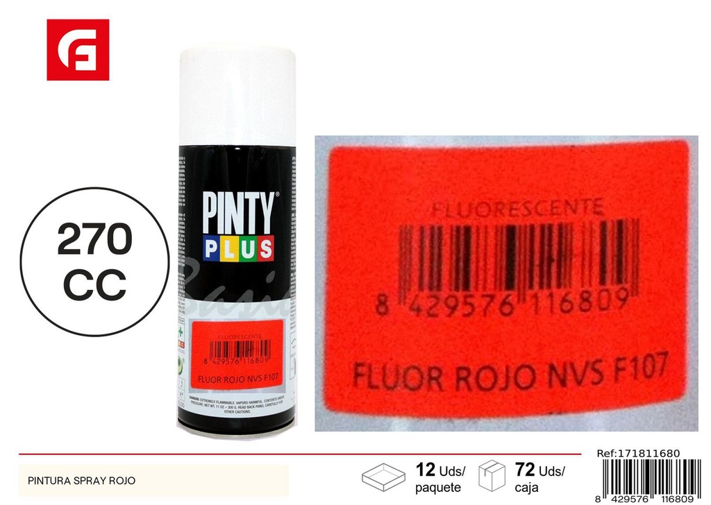Aerosol Pintyplus fluor rojo 270cc - Pintura calidad