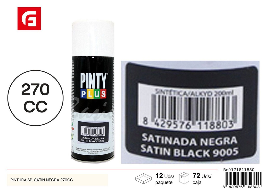 Aerosol Pintyplus satinado negro 270cc - Pintura calidad