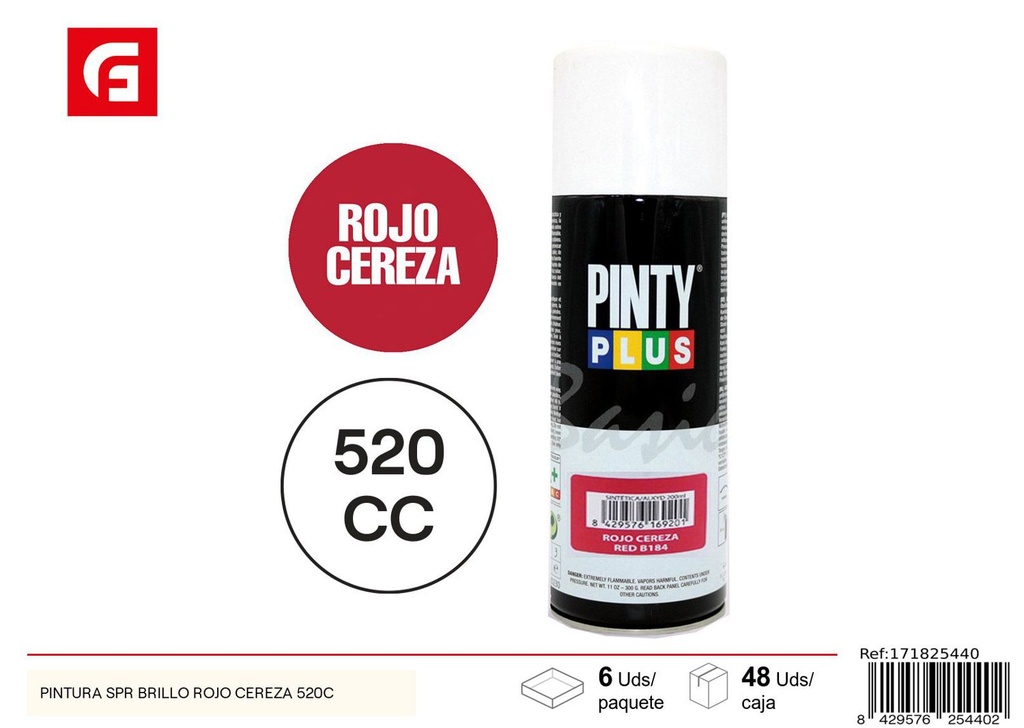 Pintura spray brillo rojo cereza 520CC - Pintura y ferretería