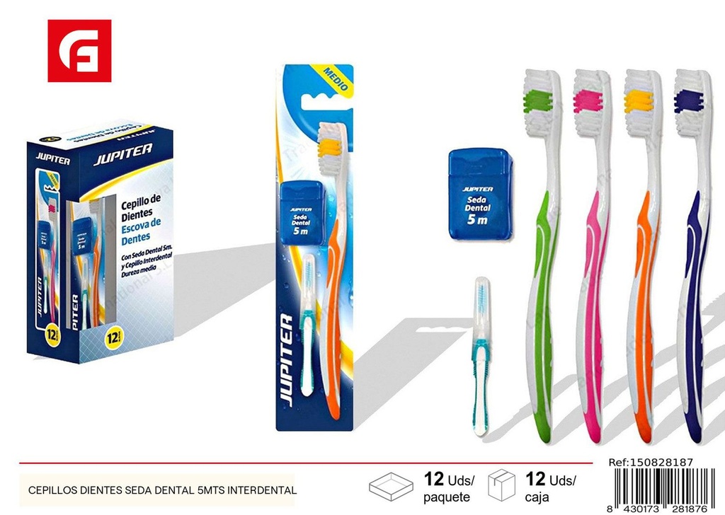Cepillos de dientes + seda dental 5 metros + interdental - Cuidado personal