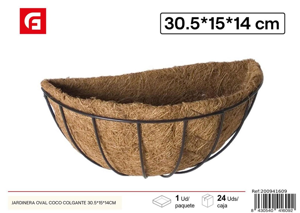 Jardinera oval coco colgante 30.5*15*14cm - Jardín