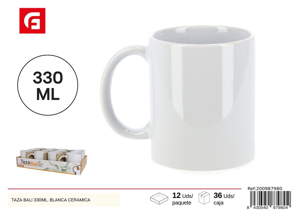 Taza Bali cerámica blanca 330ml