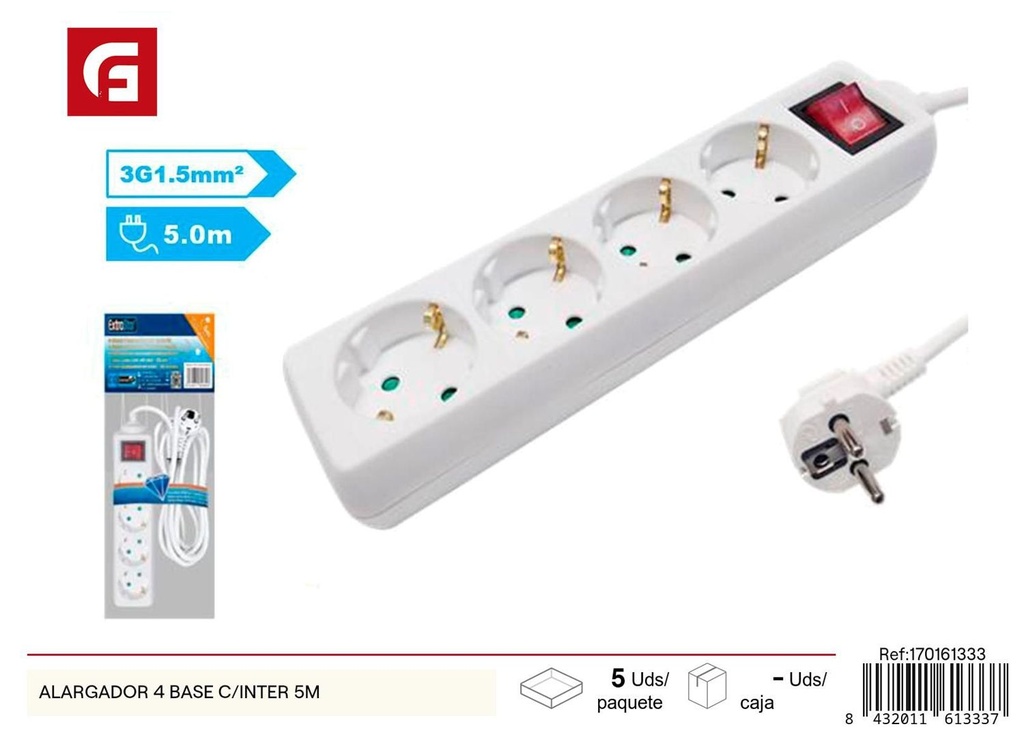 Alargador 4 base c/inter 5m - Accesorios eléctricos