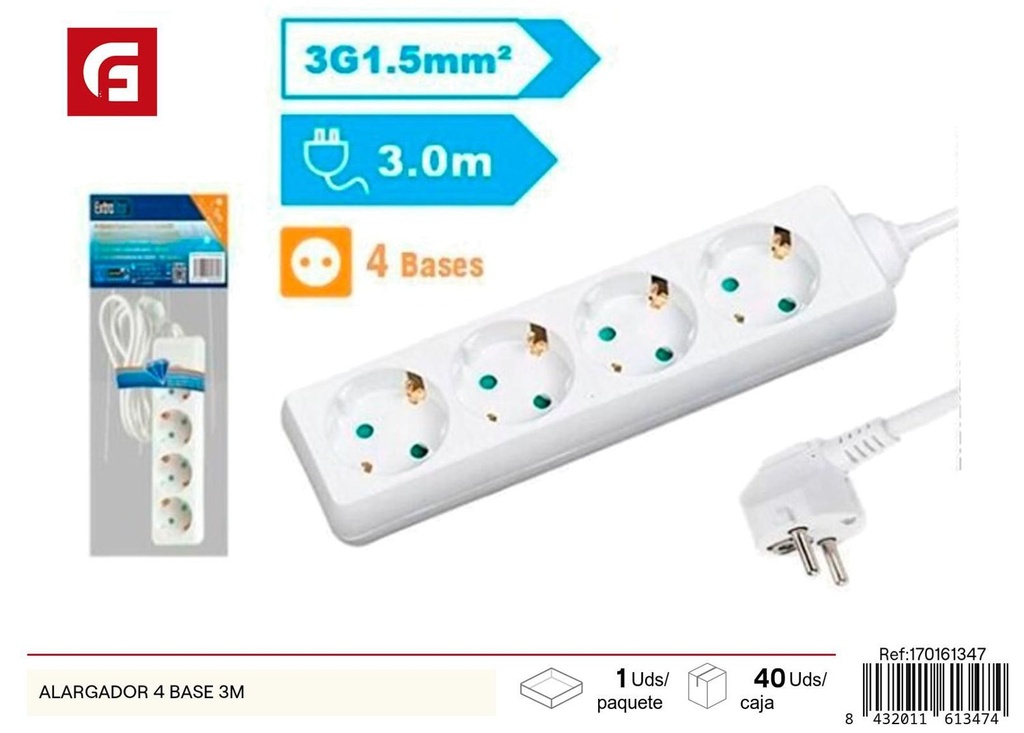 Alargador de 4 bases 3m - Suministros eléctricos