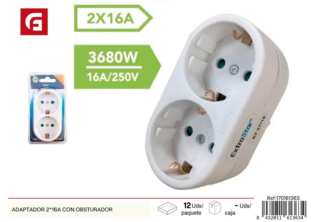 Adaptador 2*16A con obturador - Accesorio eléctrico