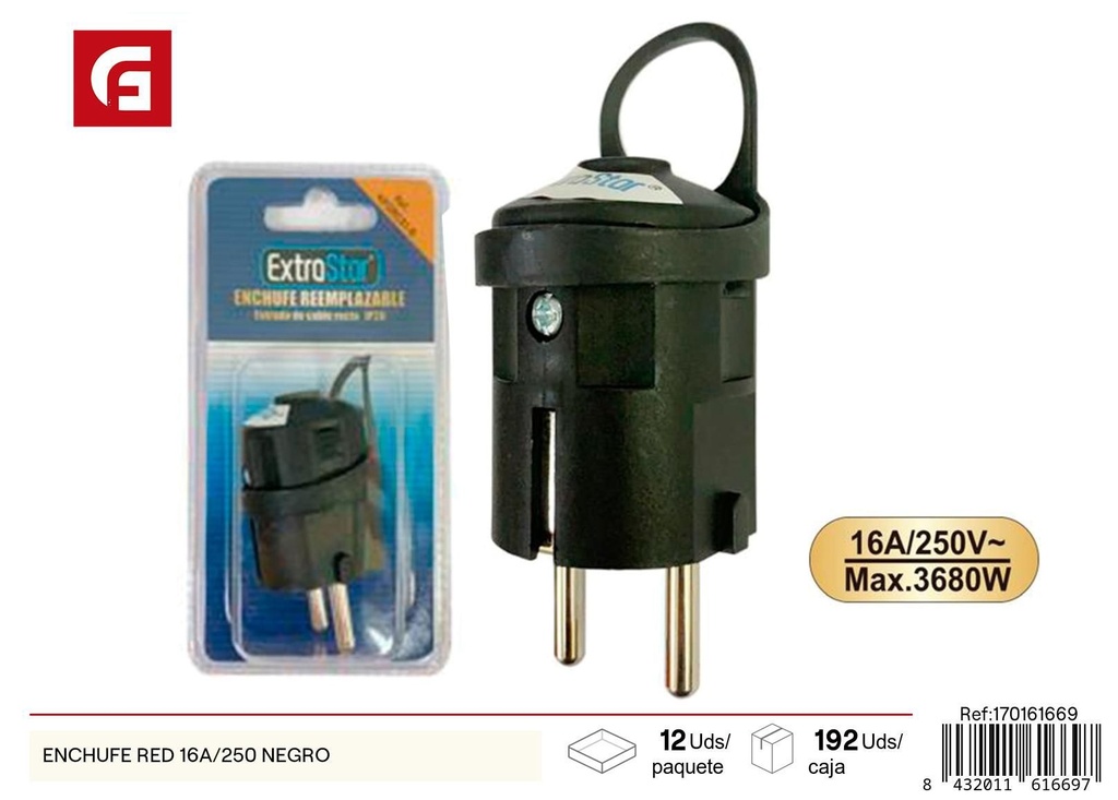  enchufe red 16A/250 negro - Suministros eléctricos