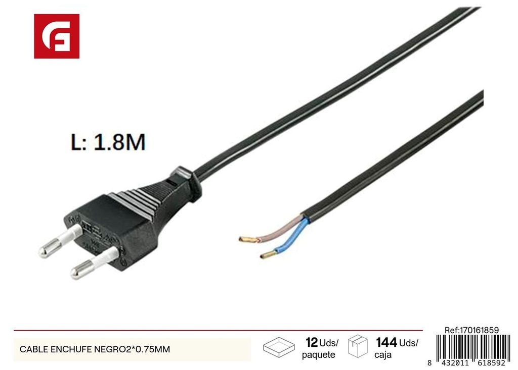 Cable enchufe negro 2*0.75mm - Suministros eléctricos