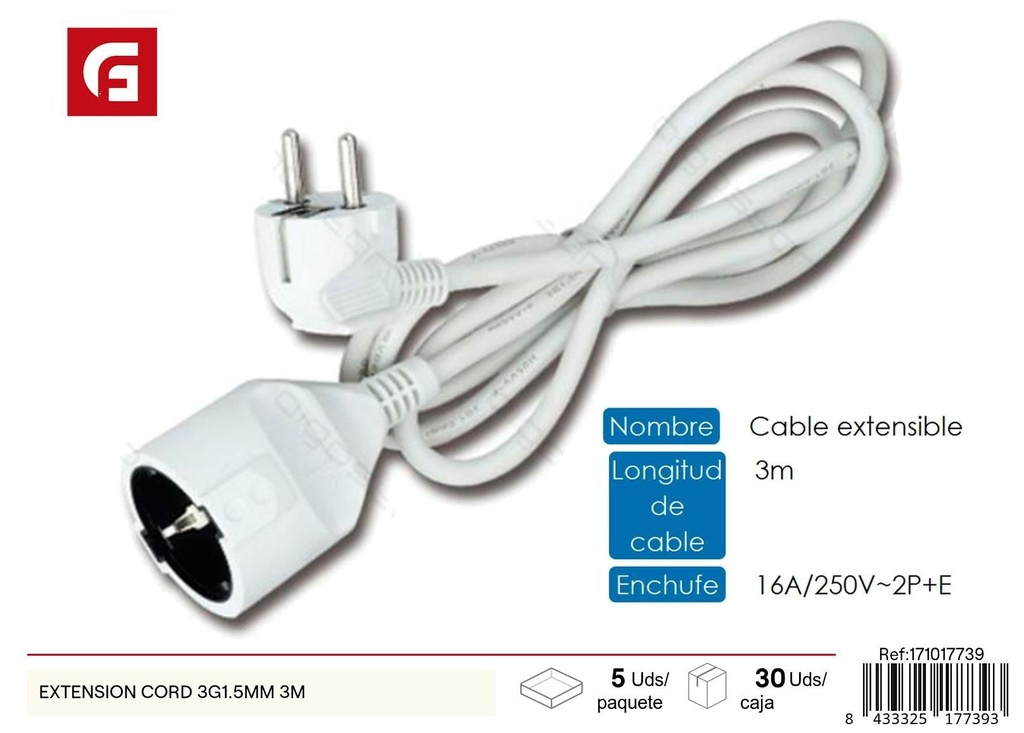 Extensión de cordón 3 m - Suministros eléctricos