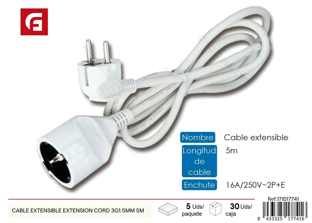 Cable extensible 3G 1.5 mm 5 m - Suministros eléctricos