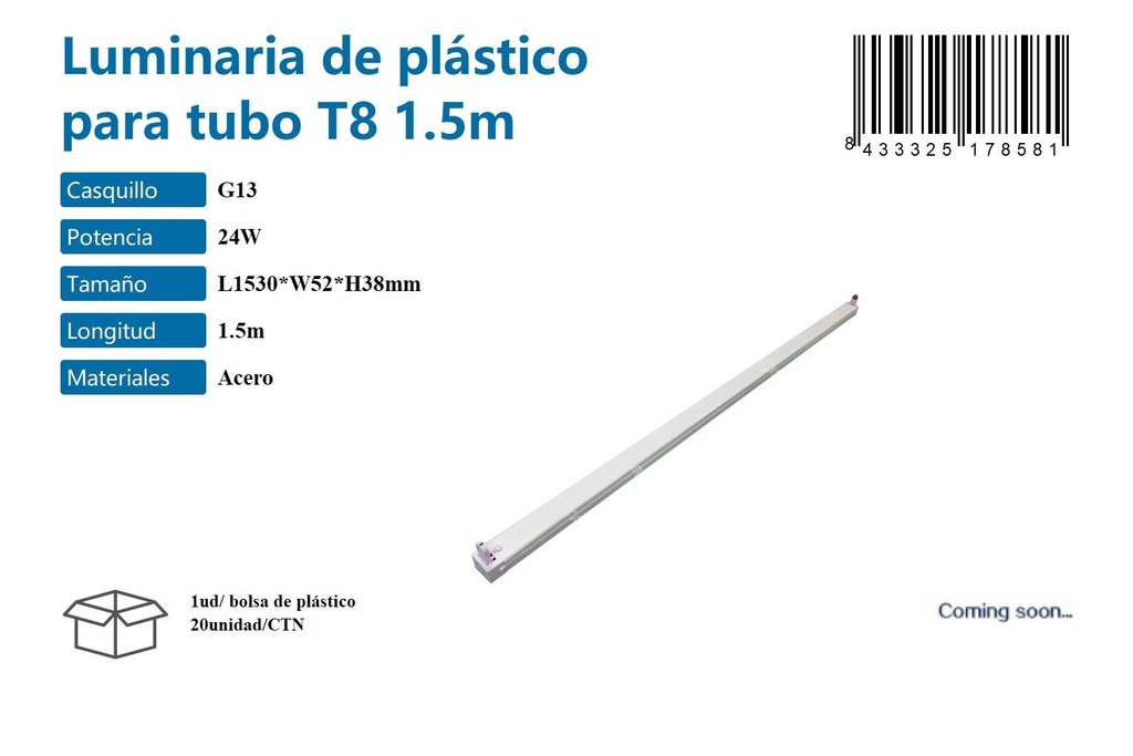 Tubo plástico T8 de 1.5 m 24W G13 - Iluminación y bombillas