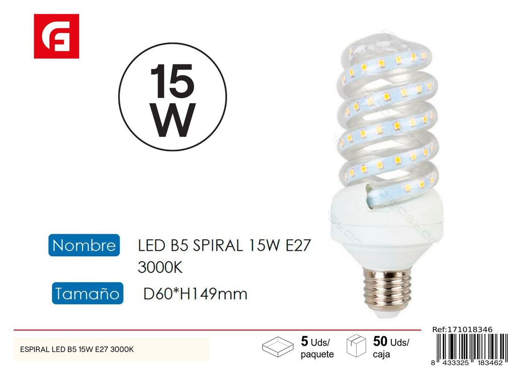 Bombilla LED Espiral E27 15W 3000K - Iluminación y ahorro energético