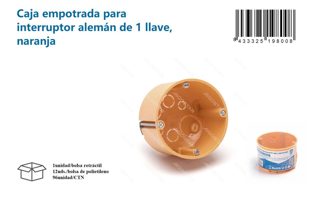 Caja empotrada para interruptor alemán de 1 llave naranja - Suministros eléctricos