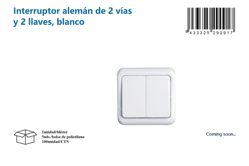 Interruptor alemán de 2 vías y 2 llaves, blanco - Accesorios eléctricos