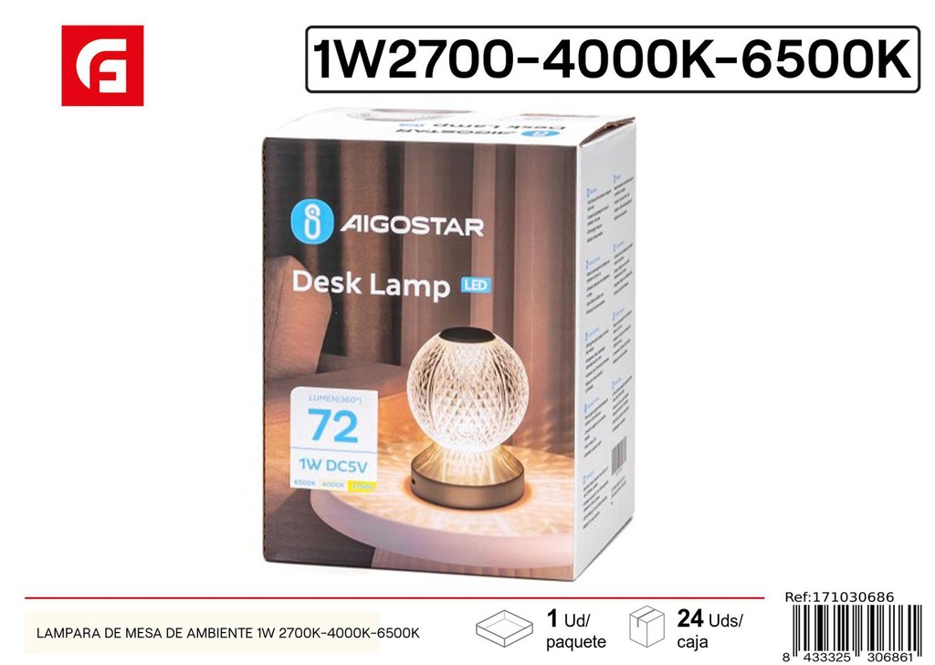 Lámpara de mesa ambiental 1W 2700K-4000K-6500K - Iluminación