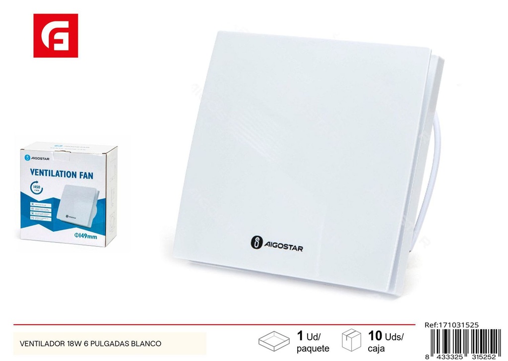 Ventilador 18W 6 pulgadas - Suministros eléctricos