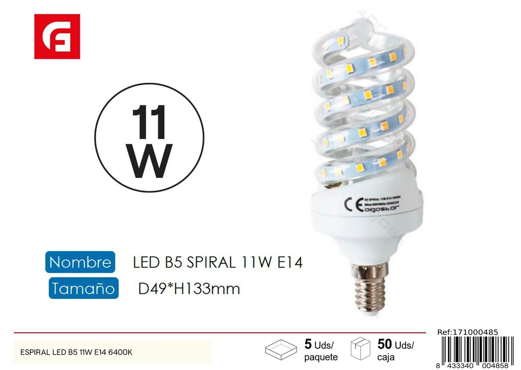 Bombilla LED espiral E14 11W 6500K - Iluminación