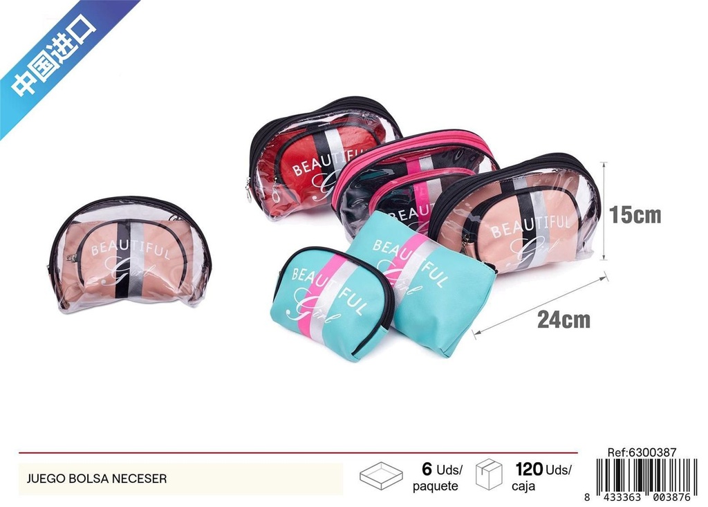 Juego de bolsas neceser 3 piezas para maquillaje y viaje