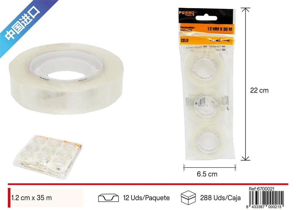 Cinta celofán transparente 1.2*35m - Herramientas y ferretería