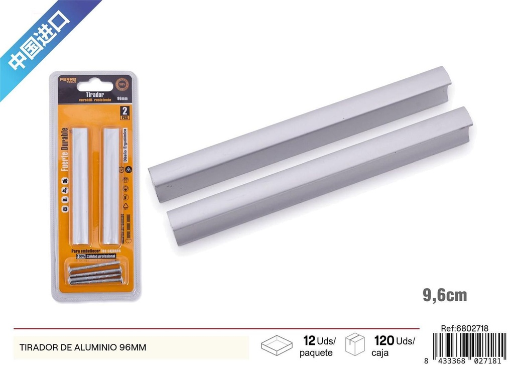 Tirador de aluminio recto 96 mm - Tiradores para muebles
