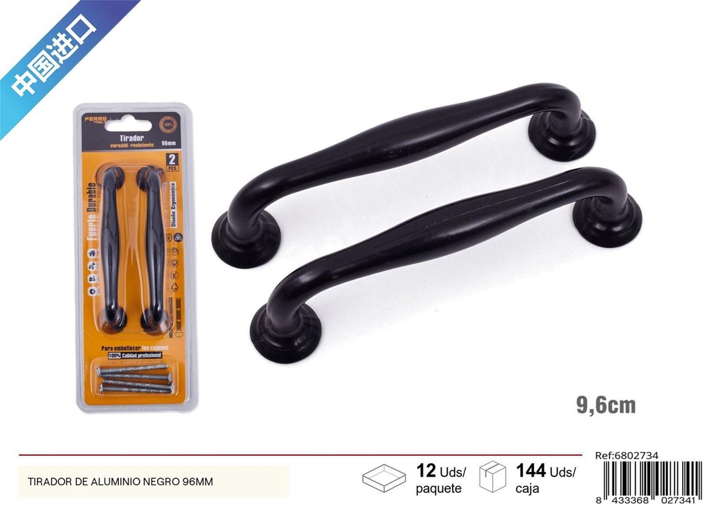 Tirador de aluminio negro B-4 96mm 2pcs - Accesorios para muebles