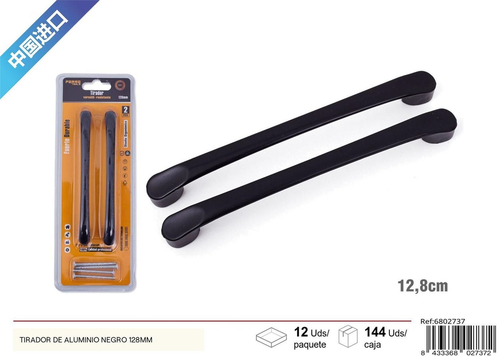 Tirador de aluminio negro B-5 128mm 2pcs - Accesorios de muebles