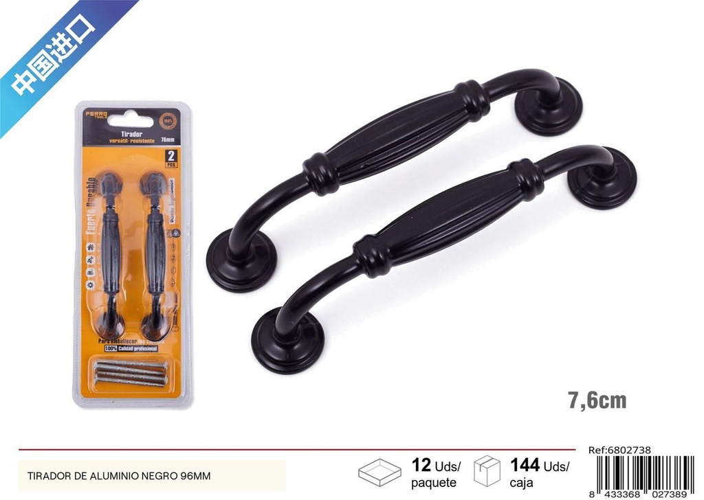 Tirador de aluminio negro B-6 96mm 2pcs - Accesorios para muebles