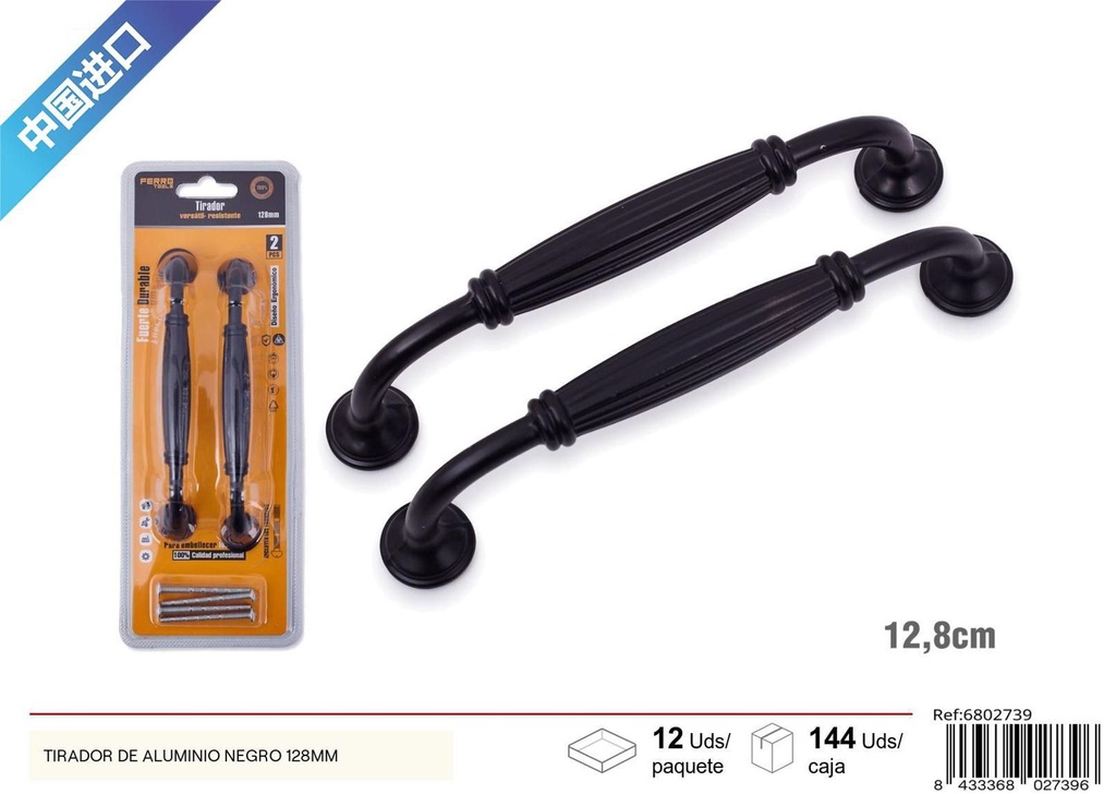 Tirador de aluminio negro B-6 128mm 2pcs - Accesorios para muebles