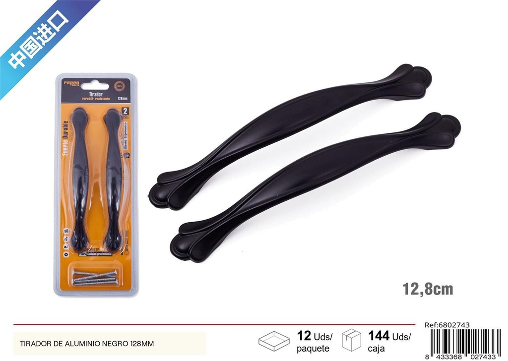 Tirador de aluminio negro B-8 128mm 2pcs - Accesorios de muebles