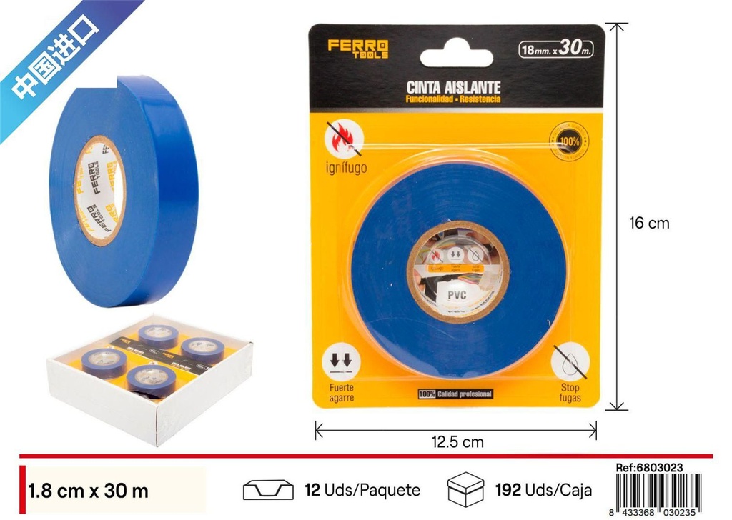 Cinta aislante antiflama 18 mm*30 m - Herramientas de ferretería