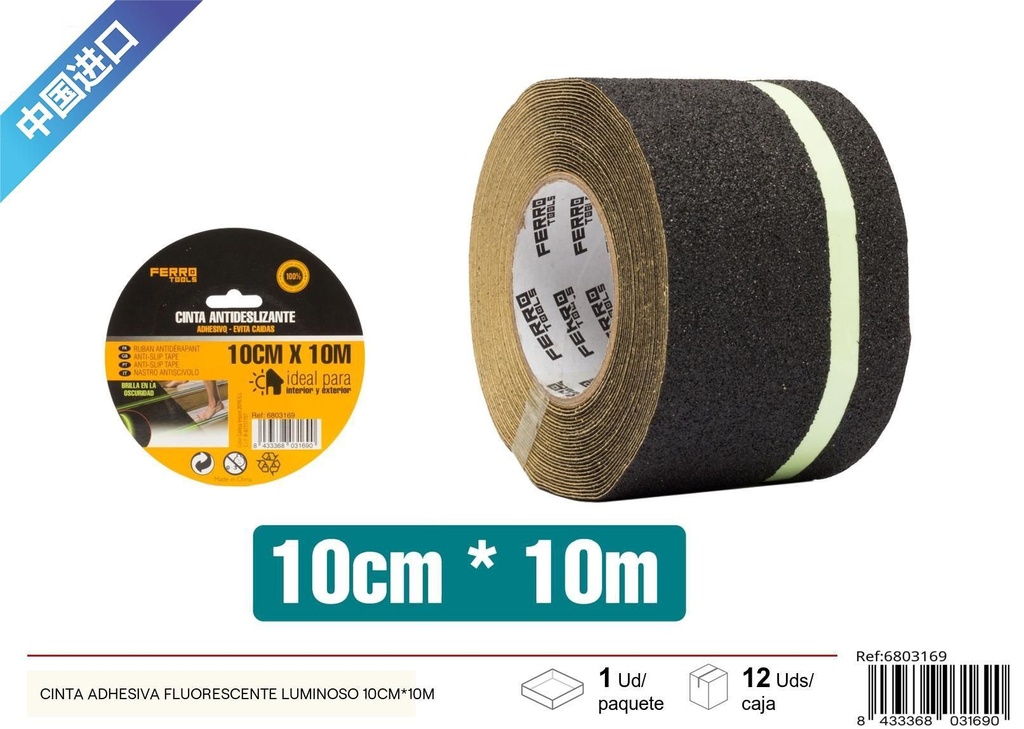 Cinta adhesiva fluorescente luminosa 10cm*10m - Ferratería