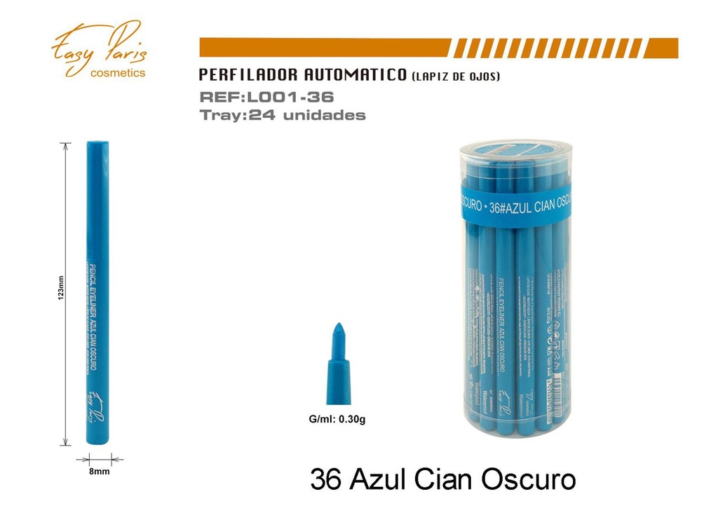 Perfilador automático azul cian oscuro 24 pcs - Cosméticos