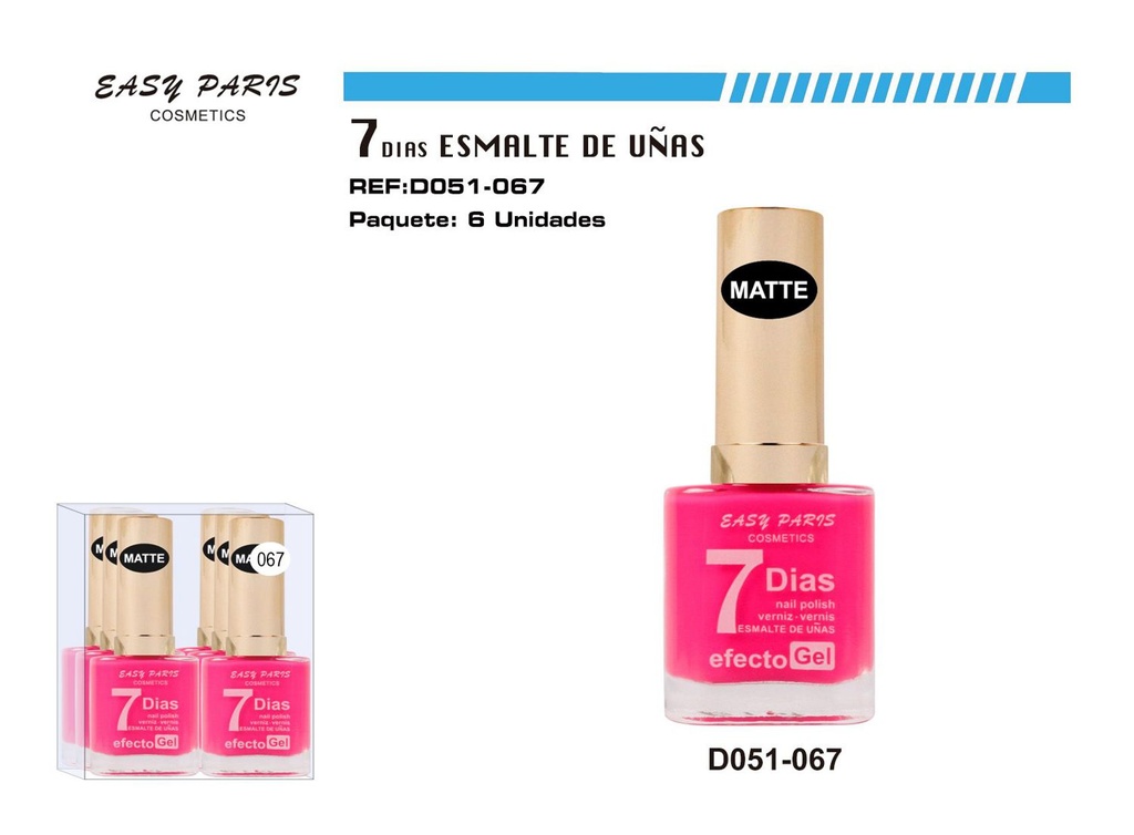 Laca de Uñas 9 Días Fucsia Mate 6/u - Esmaltes de uñas