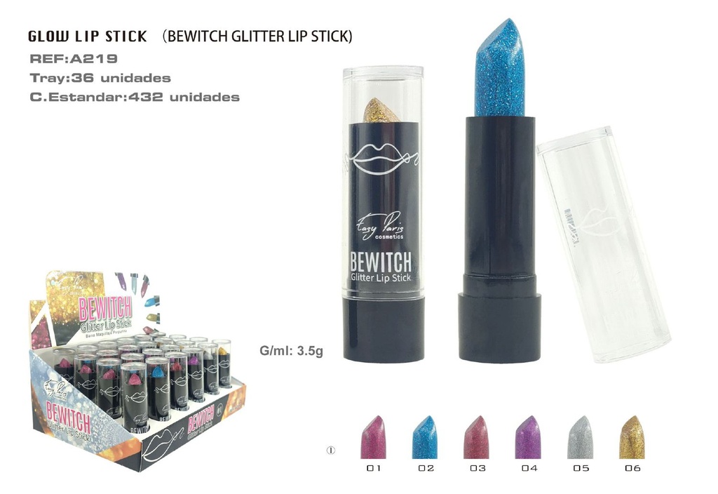 Barras de labios glitter (24 unidades) - Labiales con brillo