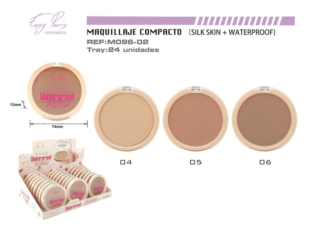 Maquillaje compacto Silk Waterproof 24/U - Polvo compacto a prueba de agua 