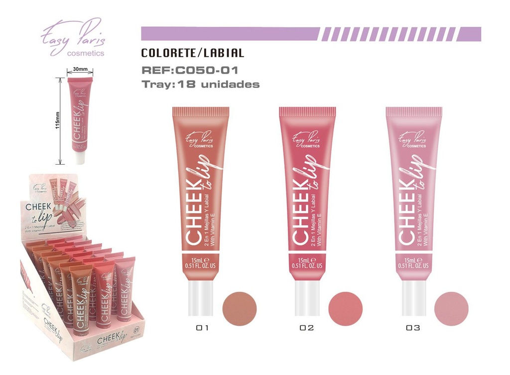 Creama para mejilla y labios con Vitamina E 18/U - Hidratación para mejillas y labios 