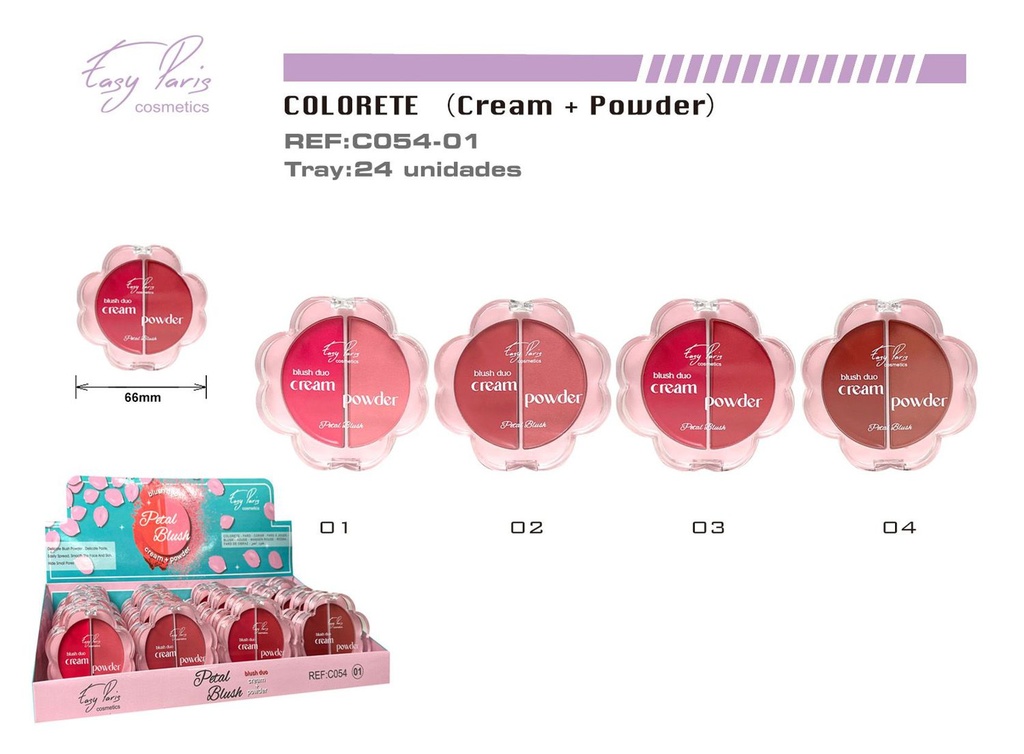 Blush crema + polvo 24/U - Maquillaje para mejillas 