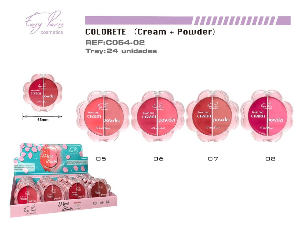 Blush crema + polvo 24/U - Maquillaje para mejillas 
