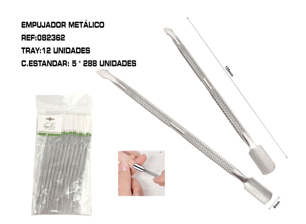 Empujador de cutículas metal 12 unidades - Herramientas de uñas