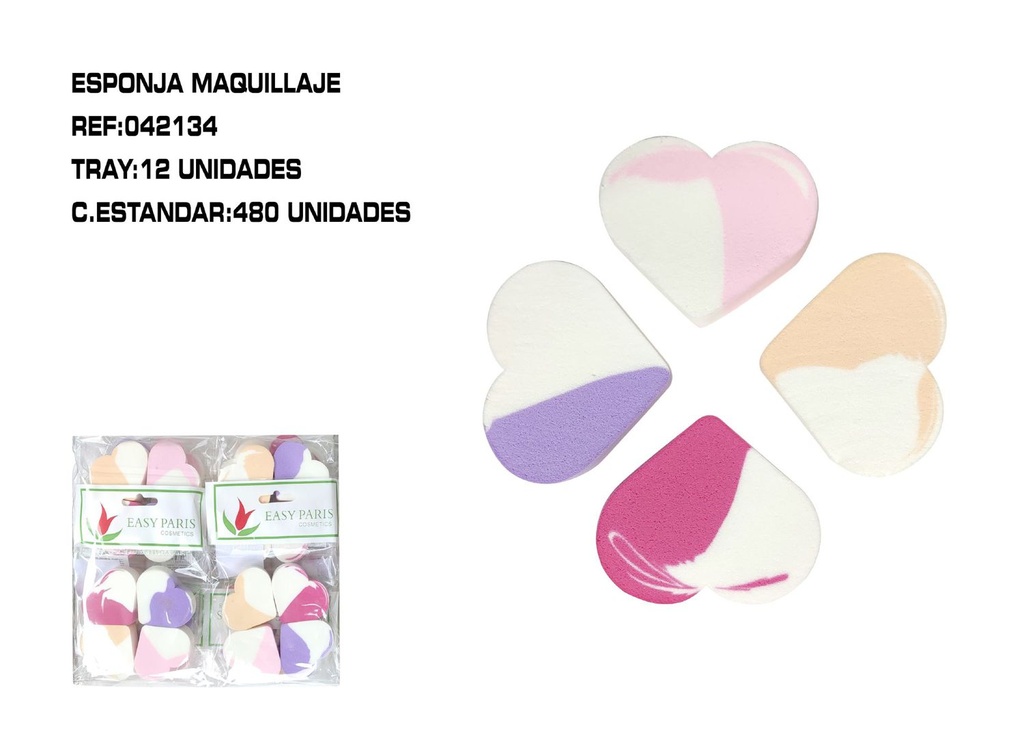 Esponja de maquillaje 4 corazones 12/U - Esponjas para maquillaje