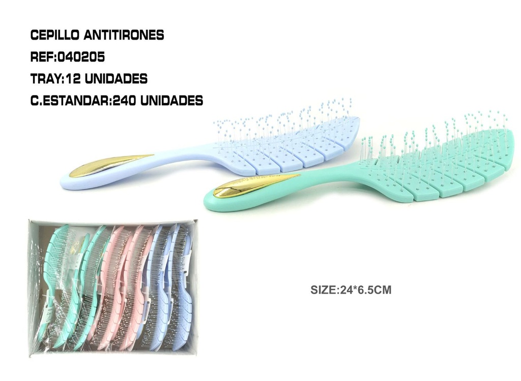 Cepillo antienredos 24x6.5cm 12/u para cabello sin tirones