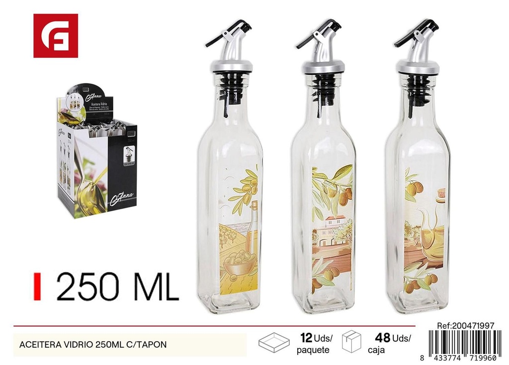Aceitera de vidrio 250ml con tapón - Utensilios de cocina