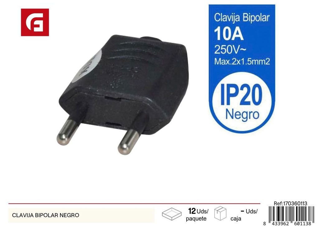 Clavija Bipolar Negra - Suministros eléctricos
