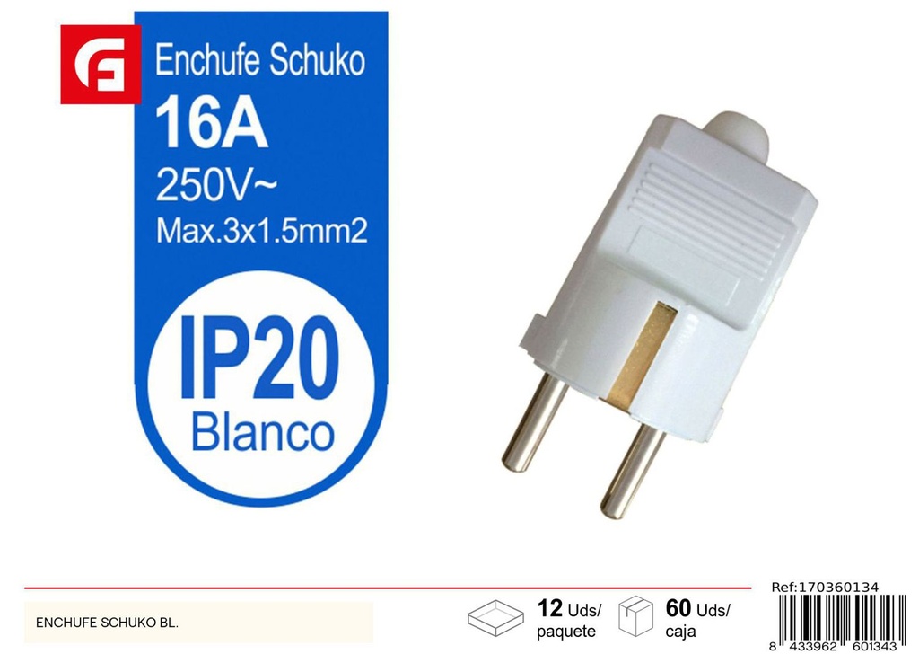 Enchufe Schuko blanco 16A 250V - Suministros eléctricos