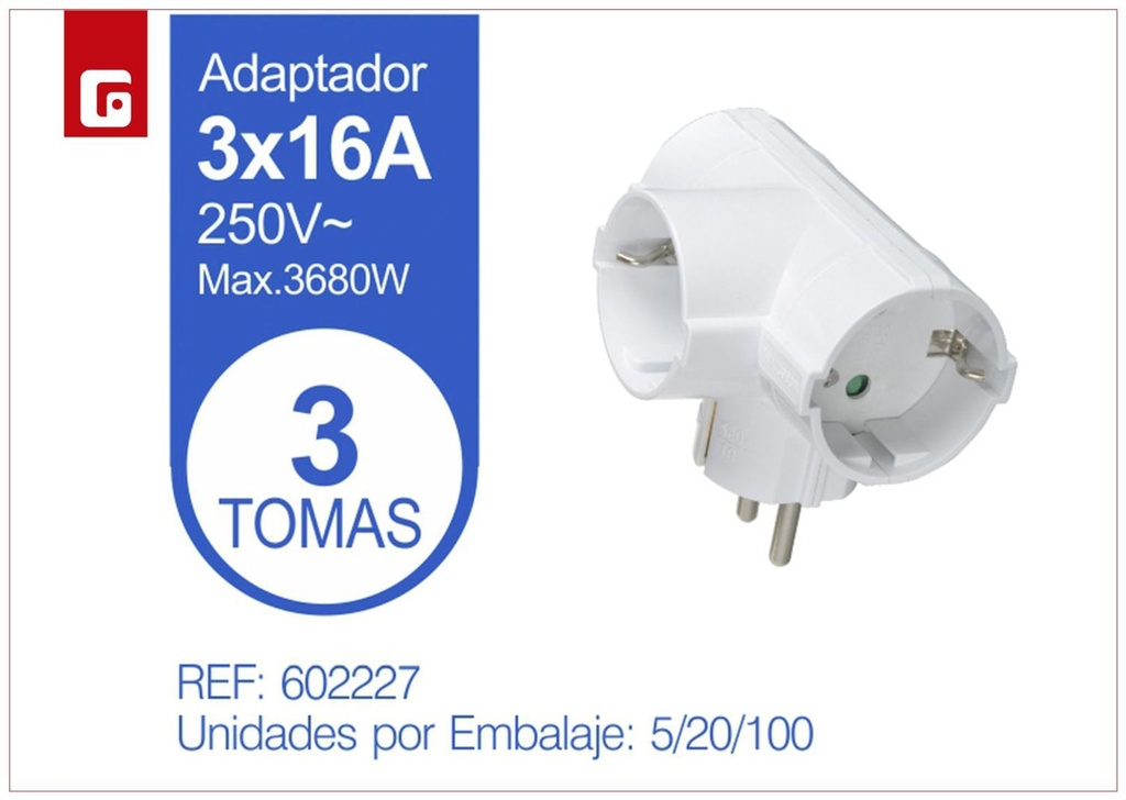 Adaptador múltiple de 3 tomas - Suministros eléctricos