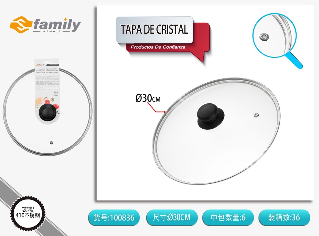 Tapa de cristal 30 cm - Accesorios de cocina