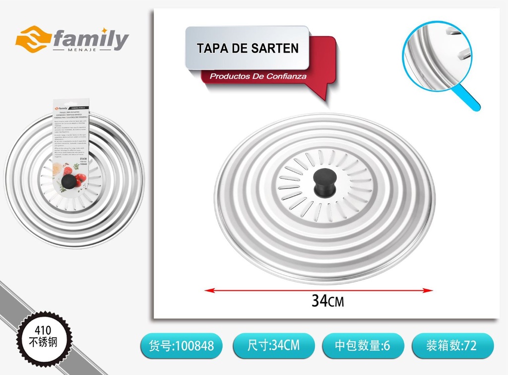 Tapa de sartén 34 cm acero inoxidable - Utensilios de cocina 
