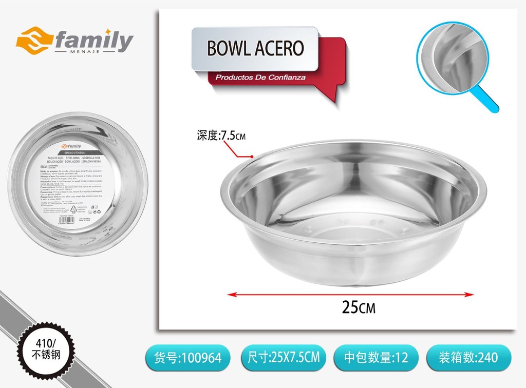 Bowl de acero inoxidable 26 cm - Tazones y utensilios de cocina