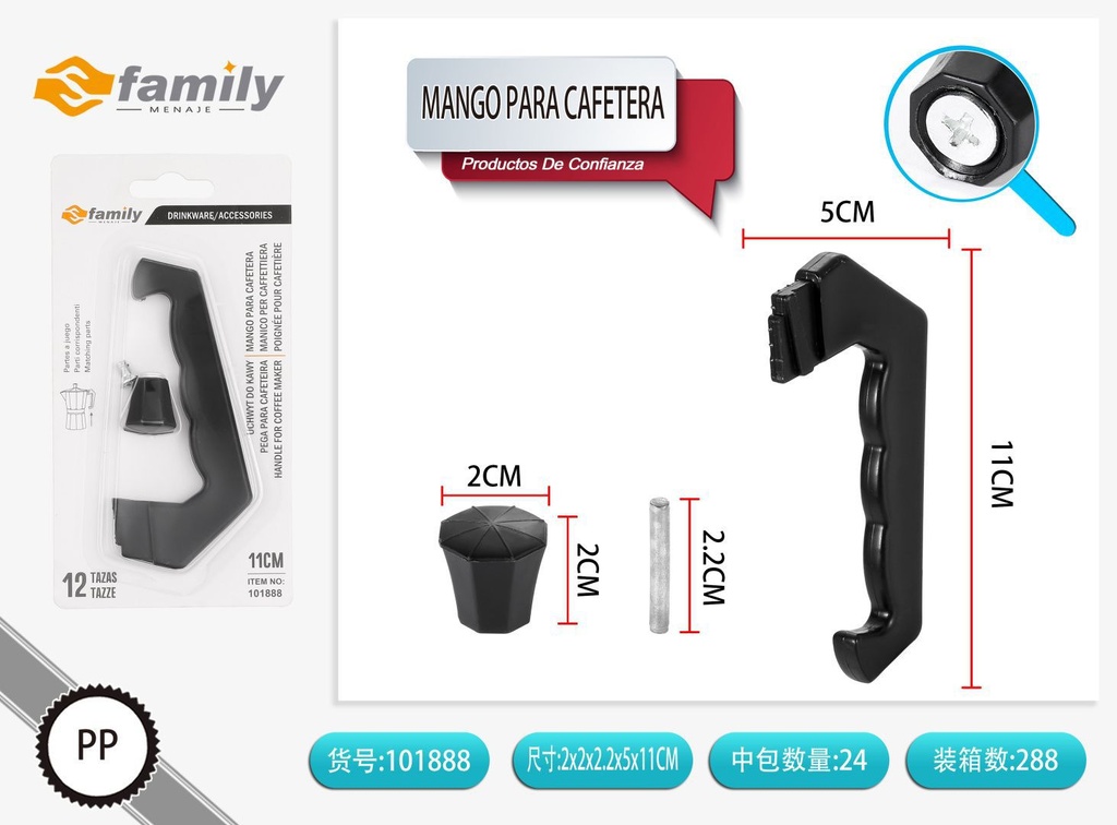 Mango de cafetera aluminio 12 tazas - Accesorios para bebidas